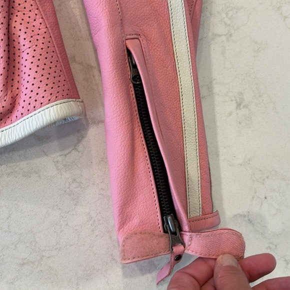 First Gear Women’s Motorcycle Riding Jacket Baby Pink White Pinstriped Mob Wife - Picture 4 of 16